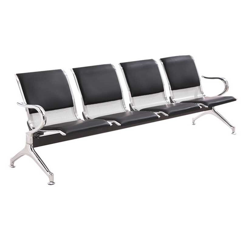 Four-seater stainless steel black PU semi-padded link chair