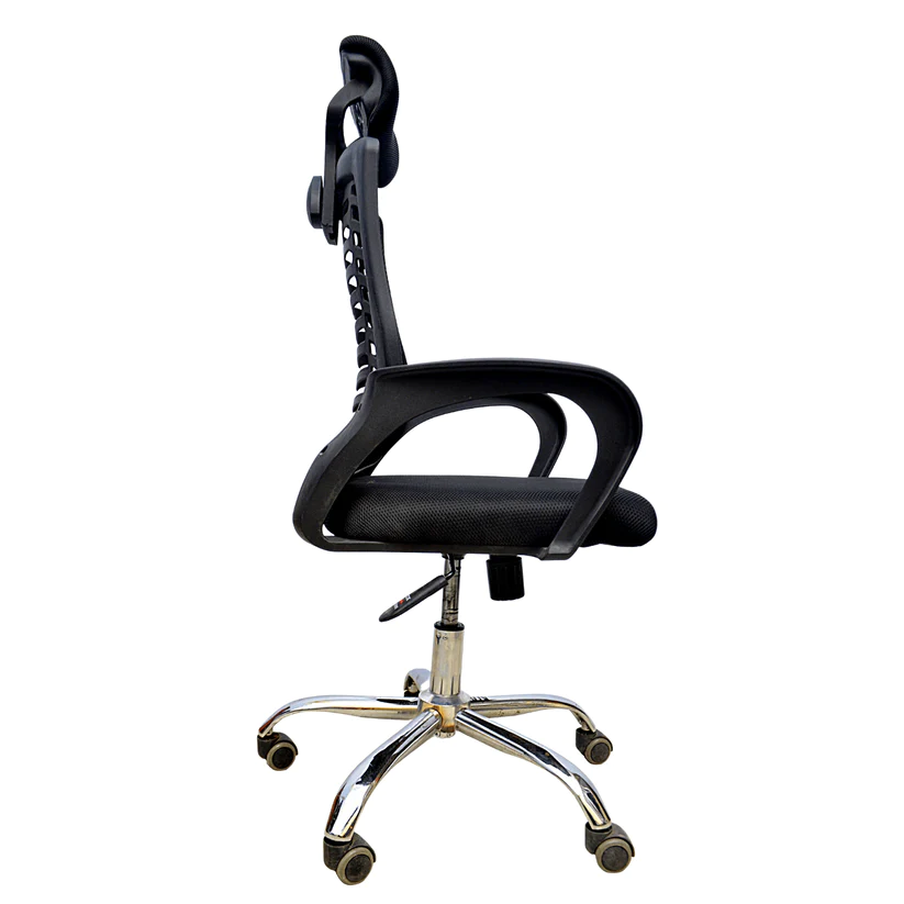 headrest office seat, ergonomic office chair, comfortable office chair, supportive office chair, adjustable headrest, high-back design, breathable mesh backrest, lumbar support