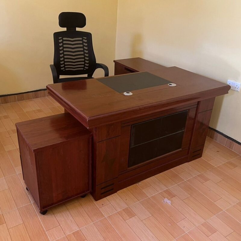 1.4 meters executive office desk, Wooden, L-Shaped, Side Cabinet with Drawer, Adjustable Height, Built-in Wire Management, Sleek and Modern Design desk