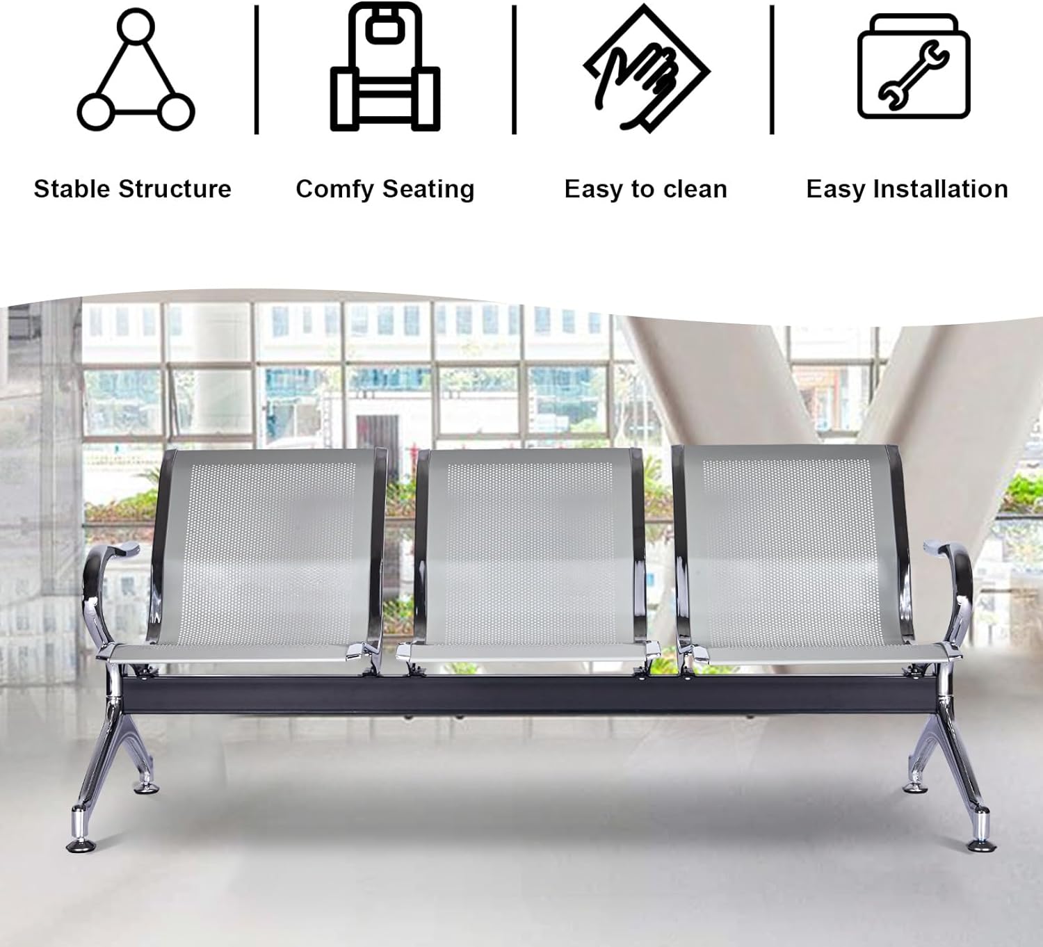3-Link padded office bench