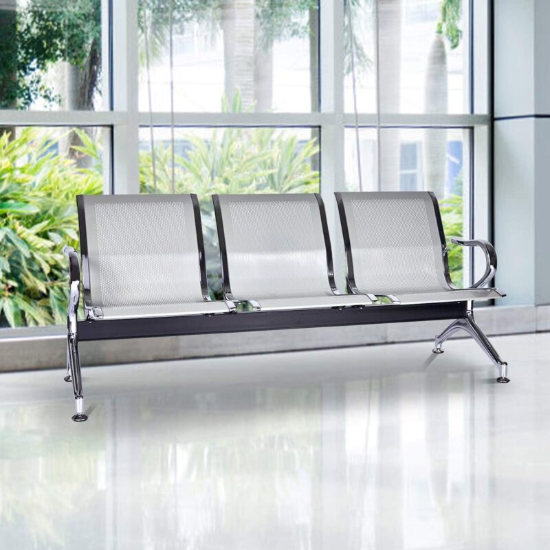 waiting bench, reception area, waiting room, 3-link metallic waiting bench