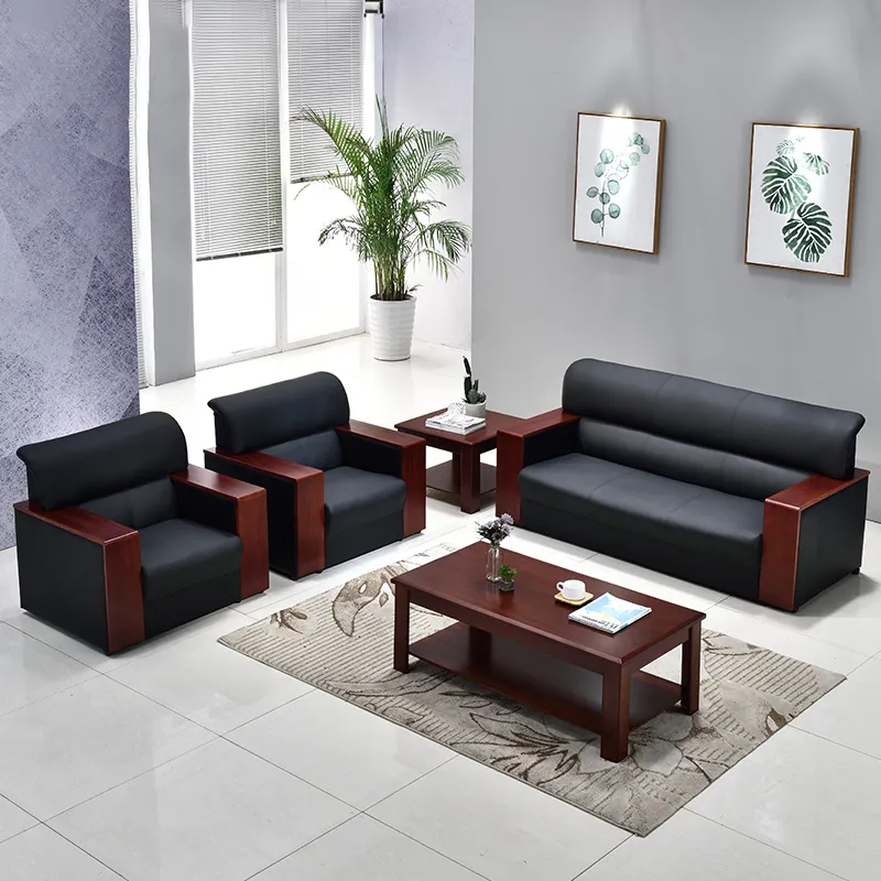 Corporate comfort sofa (5-Seater), office sofa, leather office sofa, modern sofa with mahogany armrest