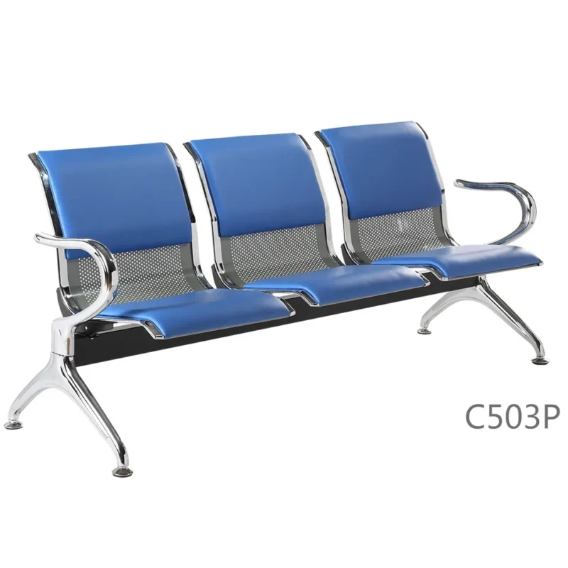 3-Link padded black& blue office bench