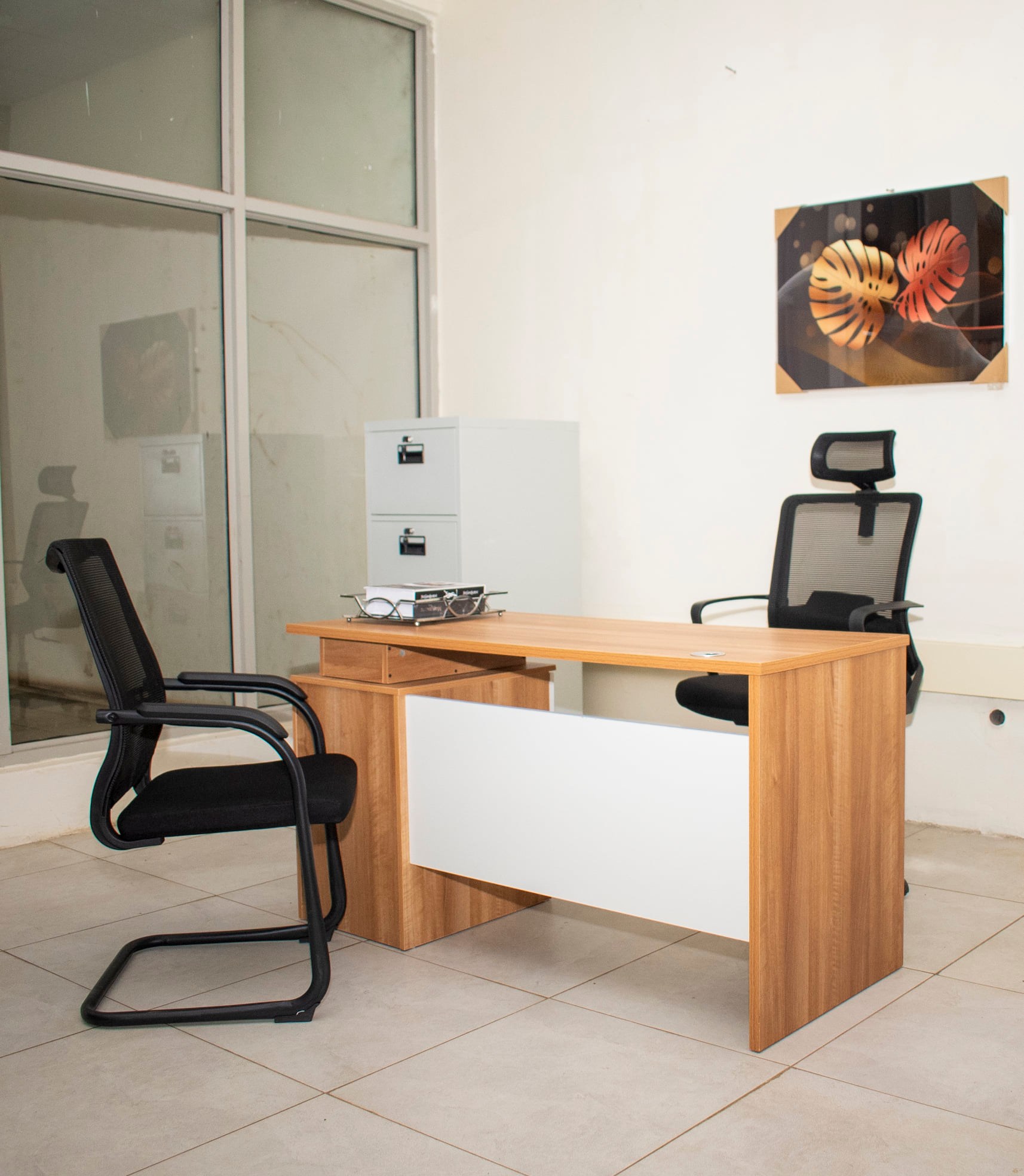 Modern office table, spacious work surface, ample storage space desk, built-in wire management, high-quality materials, home office desk, Furniture Land Kenya, Modern 1200mm Office Table