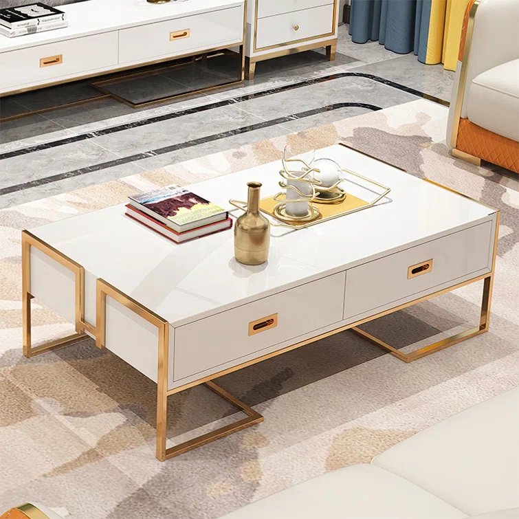 Glossy Finish Wooden Coffee Table, coffee table, modern coffee table, coffee table with storage, living room coffee table