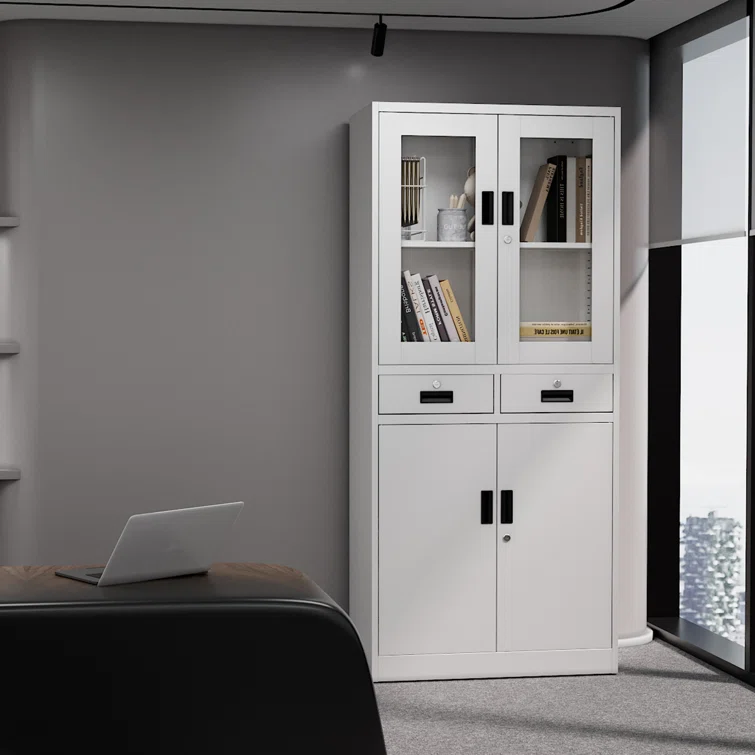 Steel Lockable File Cabinet with 2 Drawers, Half Glass Metallic Office Cabinet, Office Storage Cabinet with Glass Door, office cabinet, cabinet for office, metallic cabinet, half glass cabinet