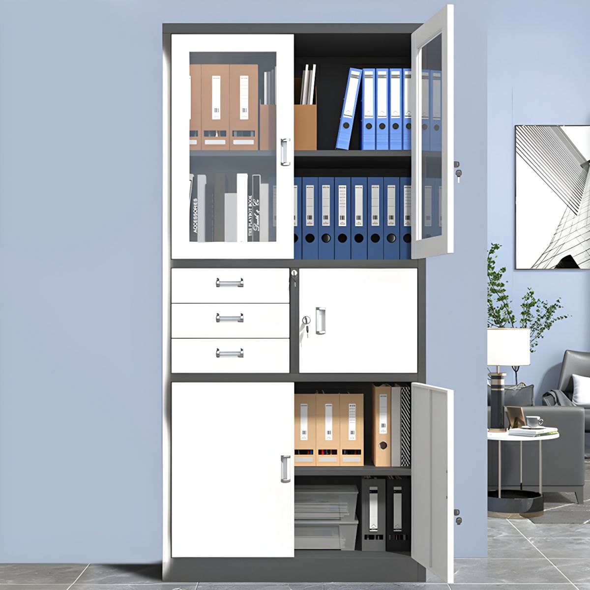 Metallic Filing Cabinet with a safe