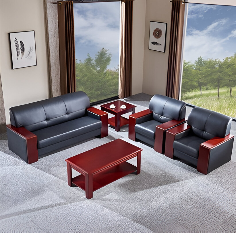 Wooden Armrest Frame Office Sofa