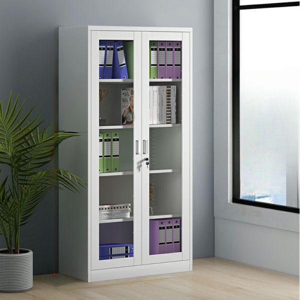 2 glass door Storage Cabinet with 5 Shelves