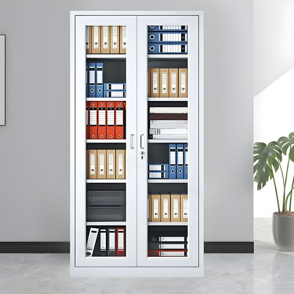 2 glass door Storage Cabinet with 5 Shelves