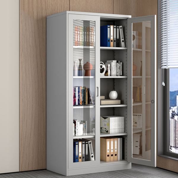 2 Glass Door Storage Cabinet with 5 Shelves